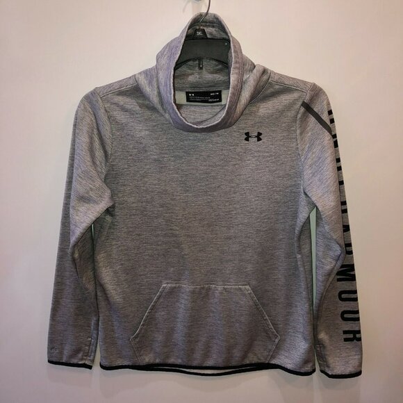 Under Armour Women Medium Gray Loose Fit Pullover Coldgear Sweatshirt Thumbholes - Picture 3 of 11